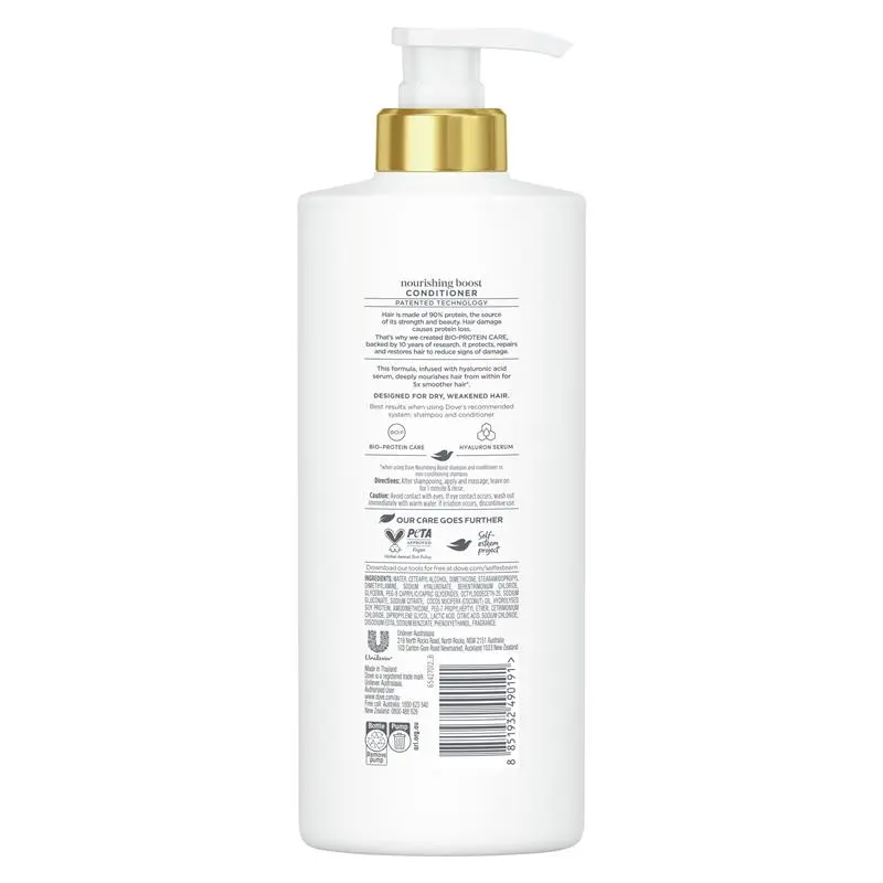 Dove Damage Therapy Nourishing Boost + Hyaluron Conditioner 350 mL for 5X Smoother Hair - Ingredients Label