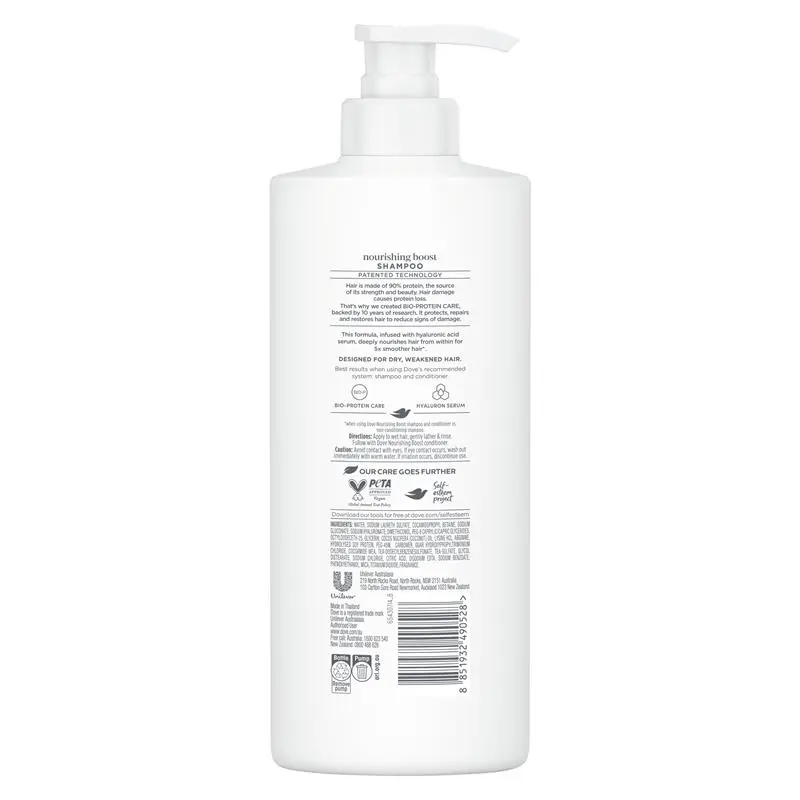 Dove Nourishing Boost + Hyaluron Damage Therapy Shampoo 350mL - Ingredients Label