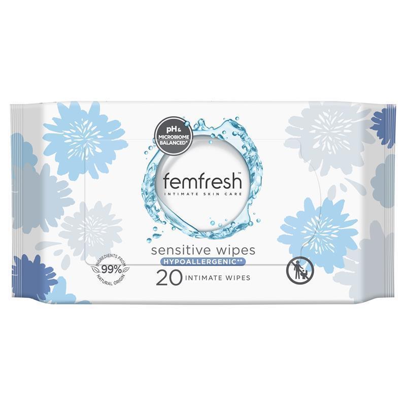 Femfresh Sensitive Wipes 20 Count pH & Microbiome Balanced Intimate Care
