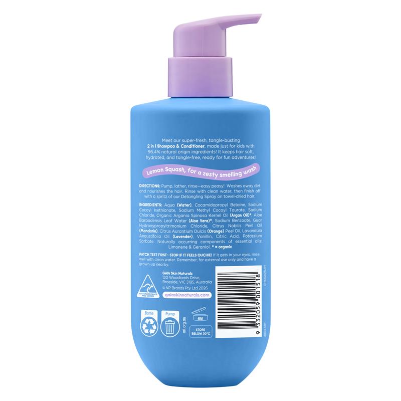 GAIA Kids 2 in 1 Shampoo & Conditioner 350mL with Argan Oil - Ingredients Label