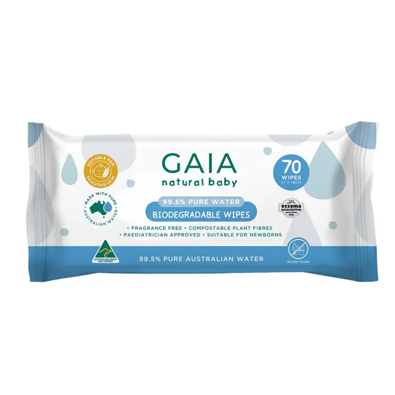 GAIA Natural Baby Biodegradable Wipes 70ct - 99.5% Water