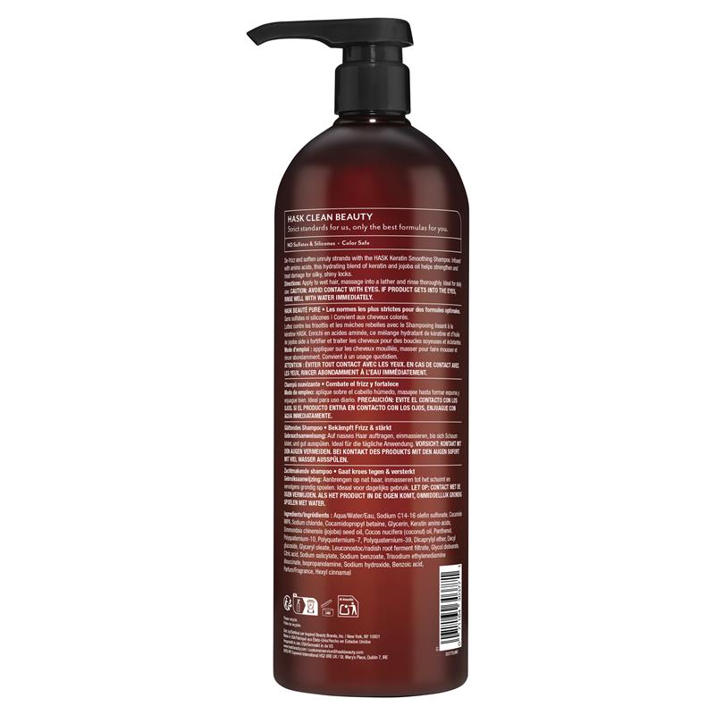HASK Keratin Smooth Smoothing Shampoo 1L Fights Frizz & Strengthens - Ingredients Label