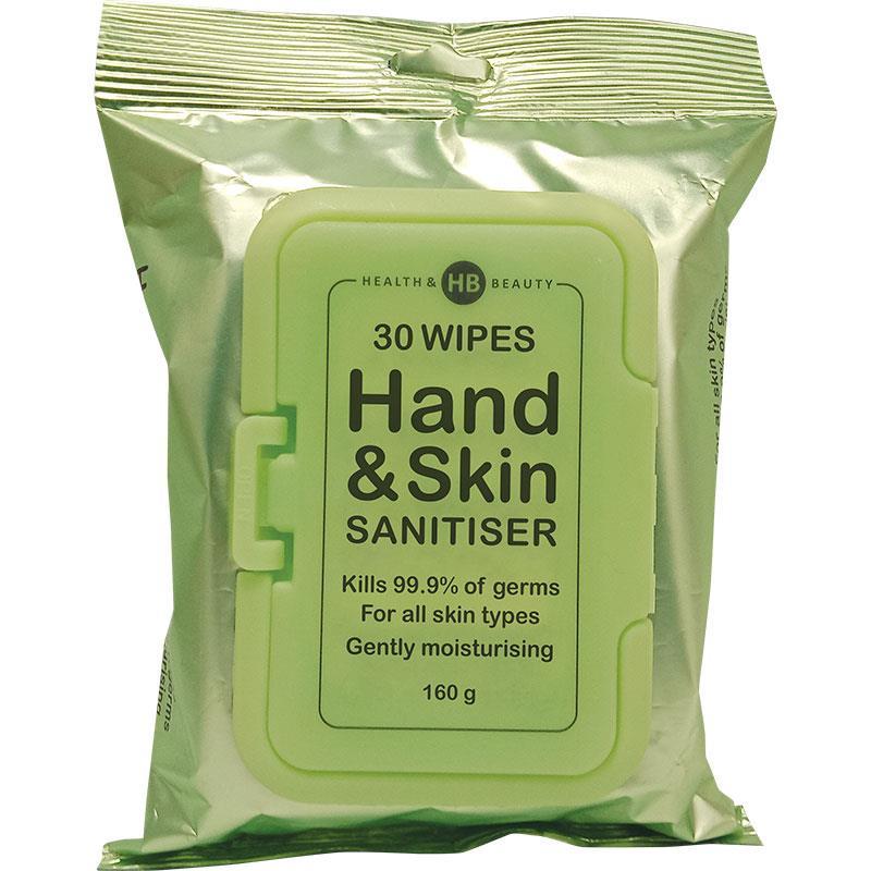 HEALTH & BEAUTY Hand & Skin Sanitiser Wipes 30ct, 160g, Germ Killing
