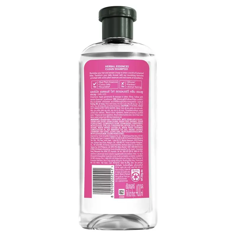 Herbal Essences White Strawberry Shampoo 400ml Greasy Roots - Ingredients Label