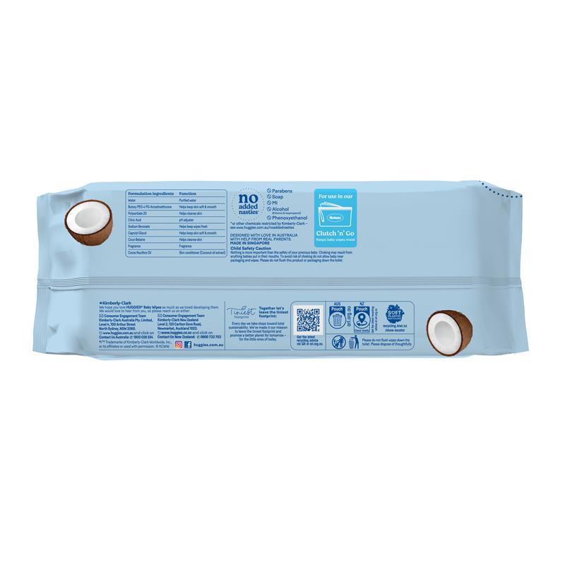 Huggies Gentle Cleanse Coconut Oil Baby Wipes 80 Wipes for Healthy Skin - Ingredients Label