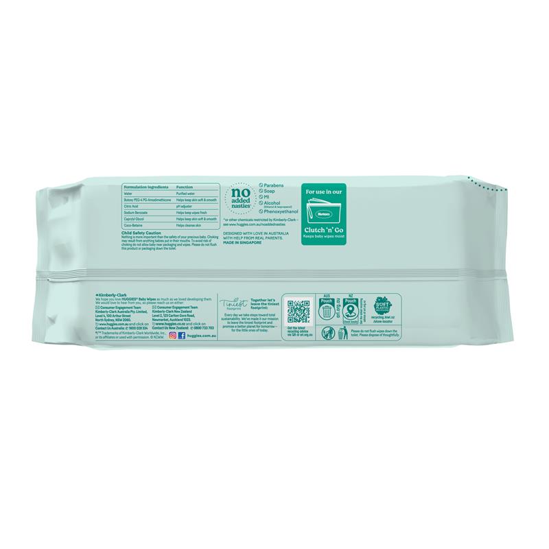 Huggies Gentle Cleanse Fragrance Free Wipes 80 Count for Healthy Skin - Ingredients Label