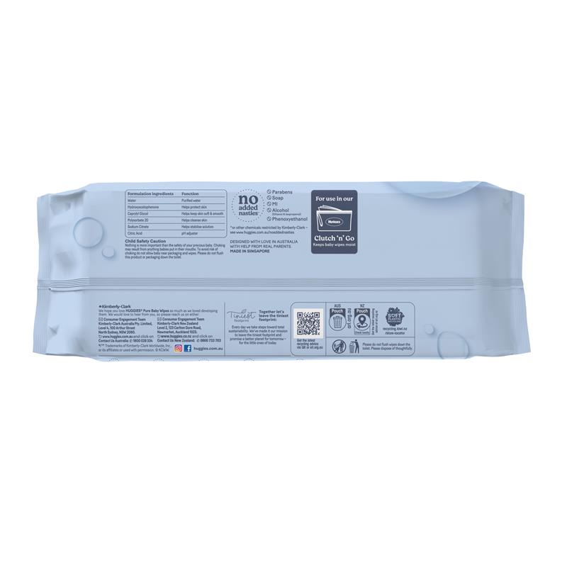Huggies Pure Baby Wipes 72 Wipes 99% Purified Water for Delicate Skin - Ingredients Label