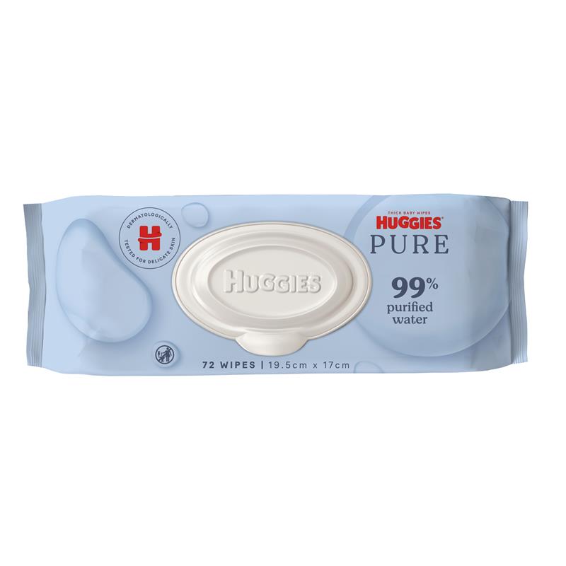 Huggies Pure Baby Wipes 72 Wipes 99% Purified Water for Delicate Skin