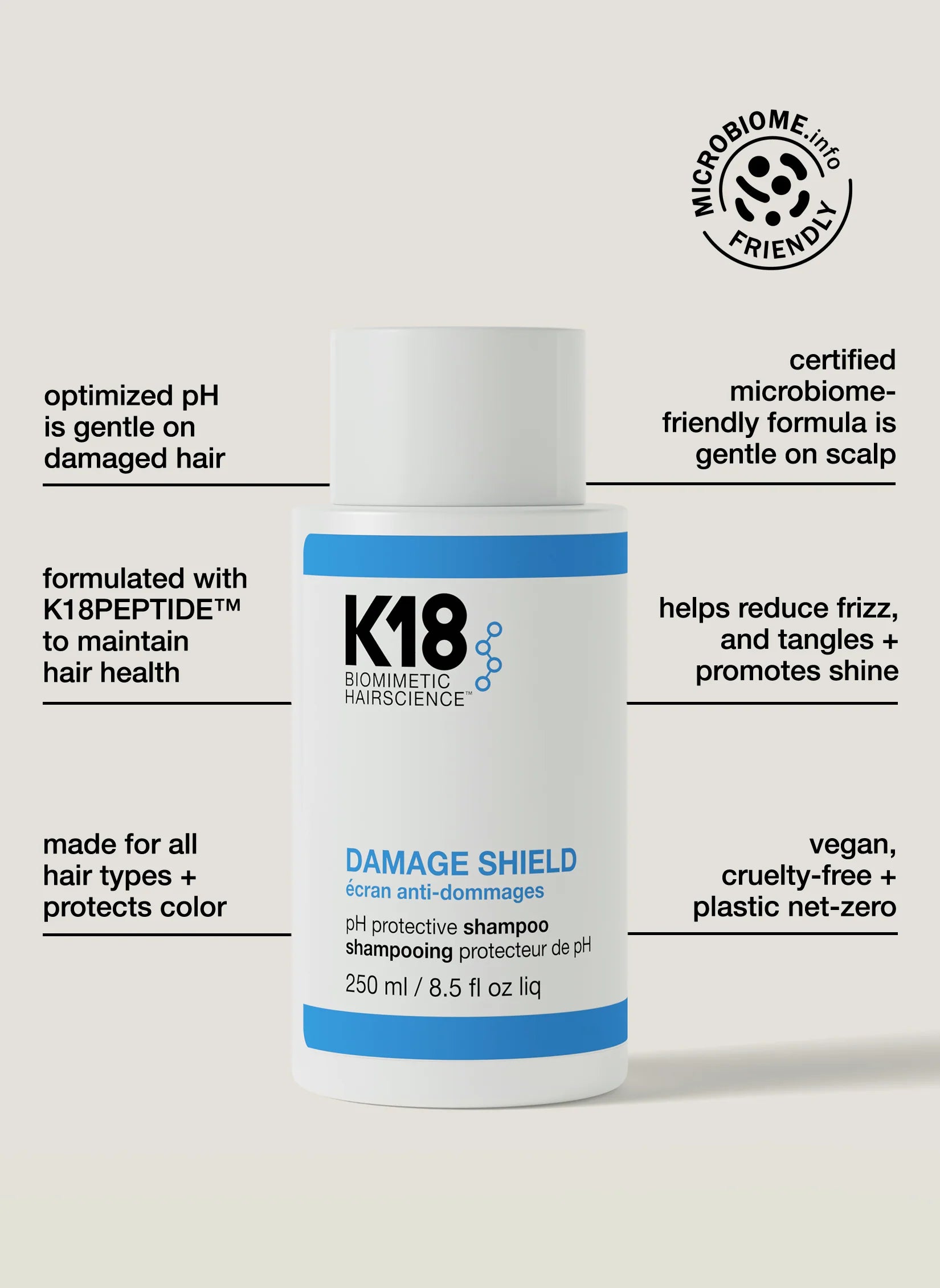 K18 Damage Shield pH Protective Shampoo 250ml for Damaged Hair - Ingredients Label
