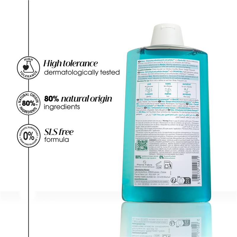 KLORANE Refreshing & Anti-Pollution Shampoo 400 ml Instant Freshness - Ingredients Label