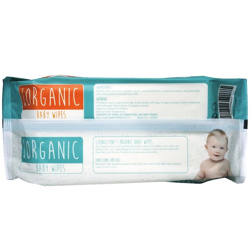 Livingstone's Organic Baby Wipes 80 Wipes for Gentle Skin Comfort - Ingredients Label