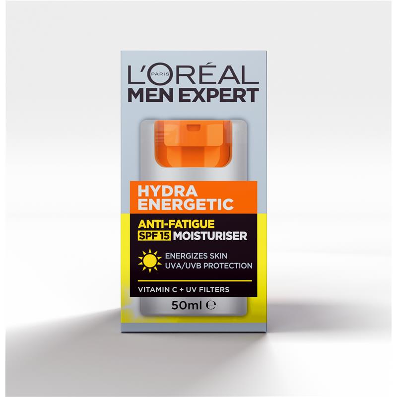 L'Oréal Men Expert Hydra Energetic Anti-Fatigue SPF 15 Moisturiser 50ml Energizes Skin & UV Protection - Ingredients Label