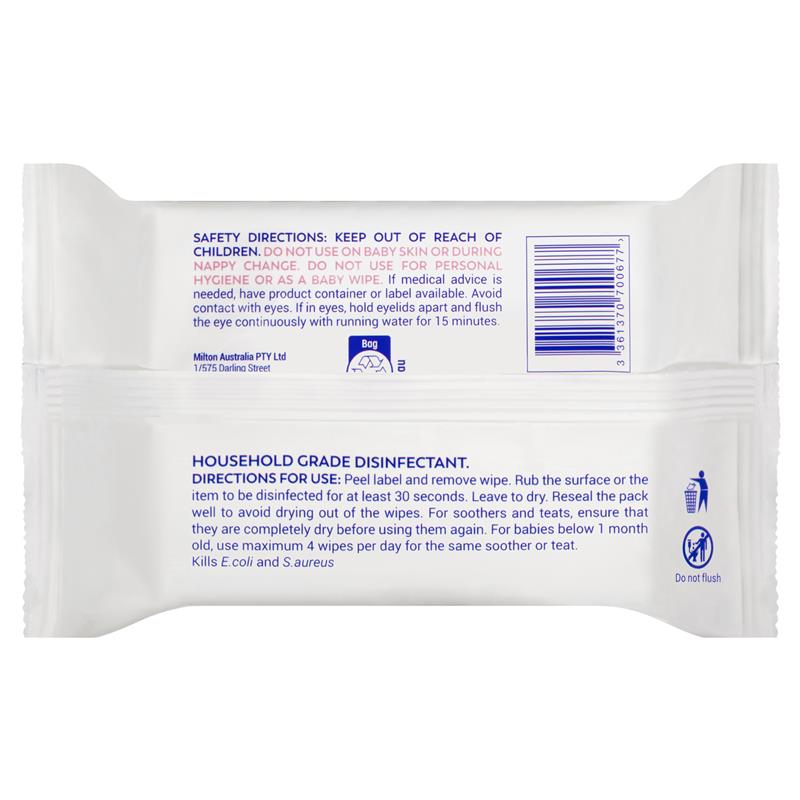 Milton 30 Antibacterial Surface Wipes 30 Count Kills 99.9% of Germs - Ingredients Label