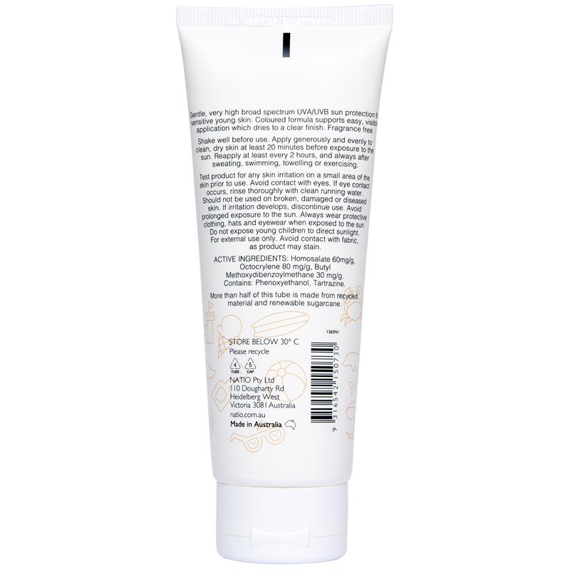 Natio Sun Kids Everyday Sensitive Sunscreen SPF 50+ 100ml - Ingredients Label