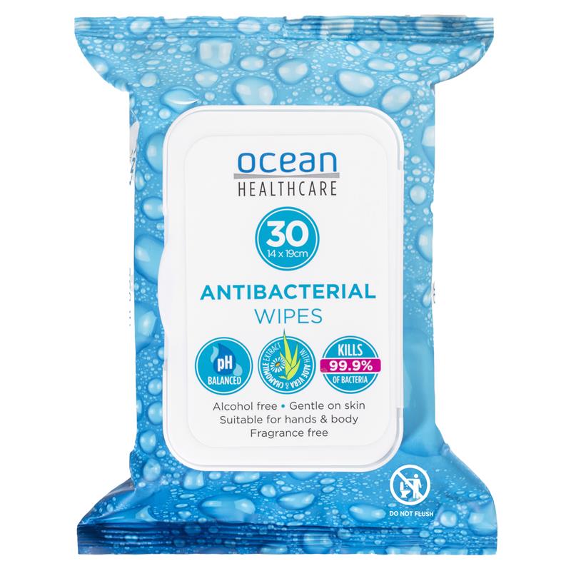 Ocean Healthcare Antibacterial Wipes 30 Count, pH Balanced