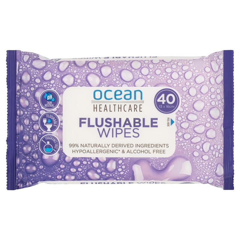 Ocean Healthcare Flushable Wipes 40 Count pH Neutral & Alcohol Free