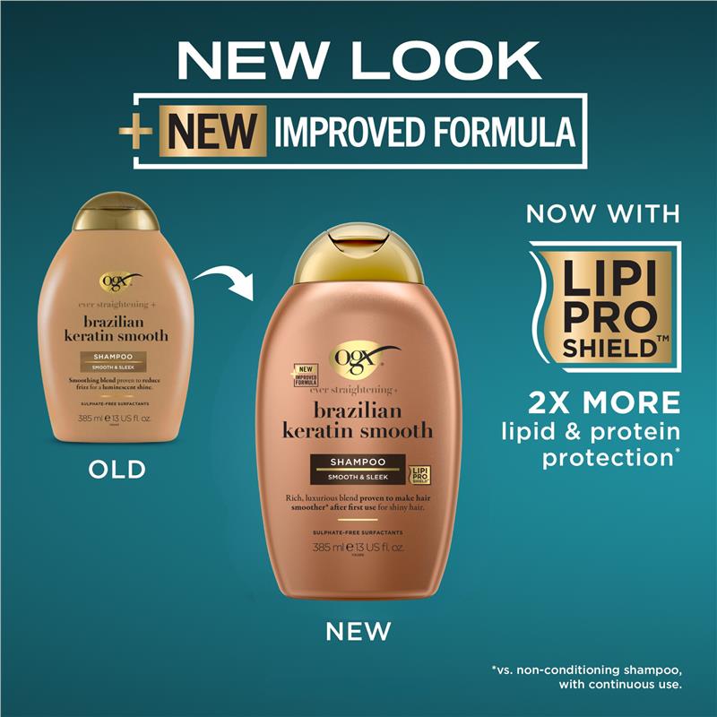 OGX Brazilian Keratin Smooth Shampoo 385 ml for Smooth Hair - Ingredients Label