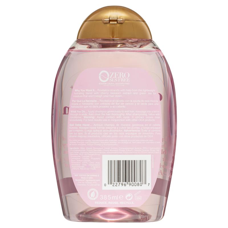 OGX Heavenly Hydration + Cherry Blossom Shampoo 385ml for Shine - Ingredients Label