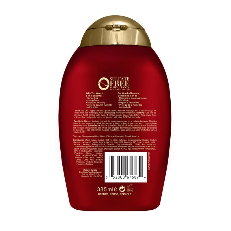 OGX Keratin Smoothing Oil Shampoo 385ml for Frizz-Free Hair - Ingredients Label