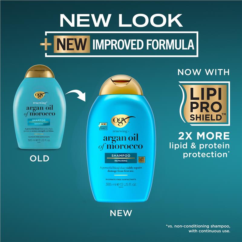 OGX Renewing+ Argan Oil of Morocco Repairing Shampoo 385 ml for Damage Repair - Ingredients Label