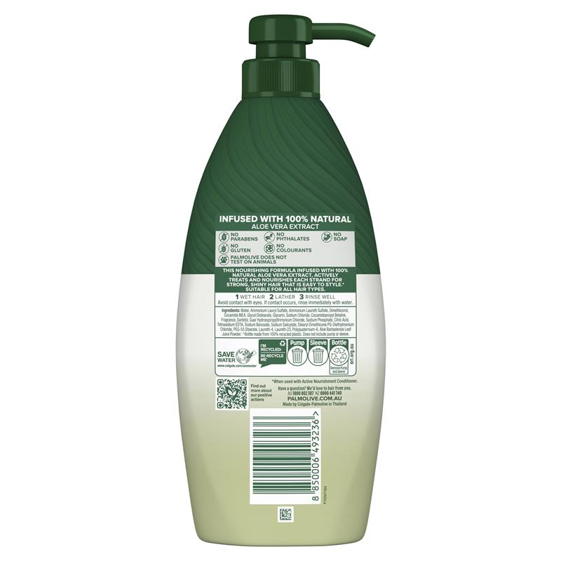 Palmolive Naturals Active Nourishment Shampoo 700 mL with Aloe Vera - Ingredients Label