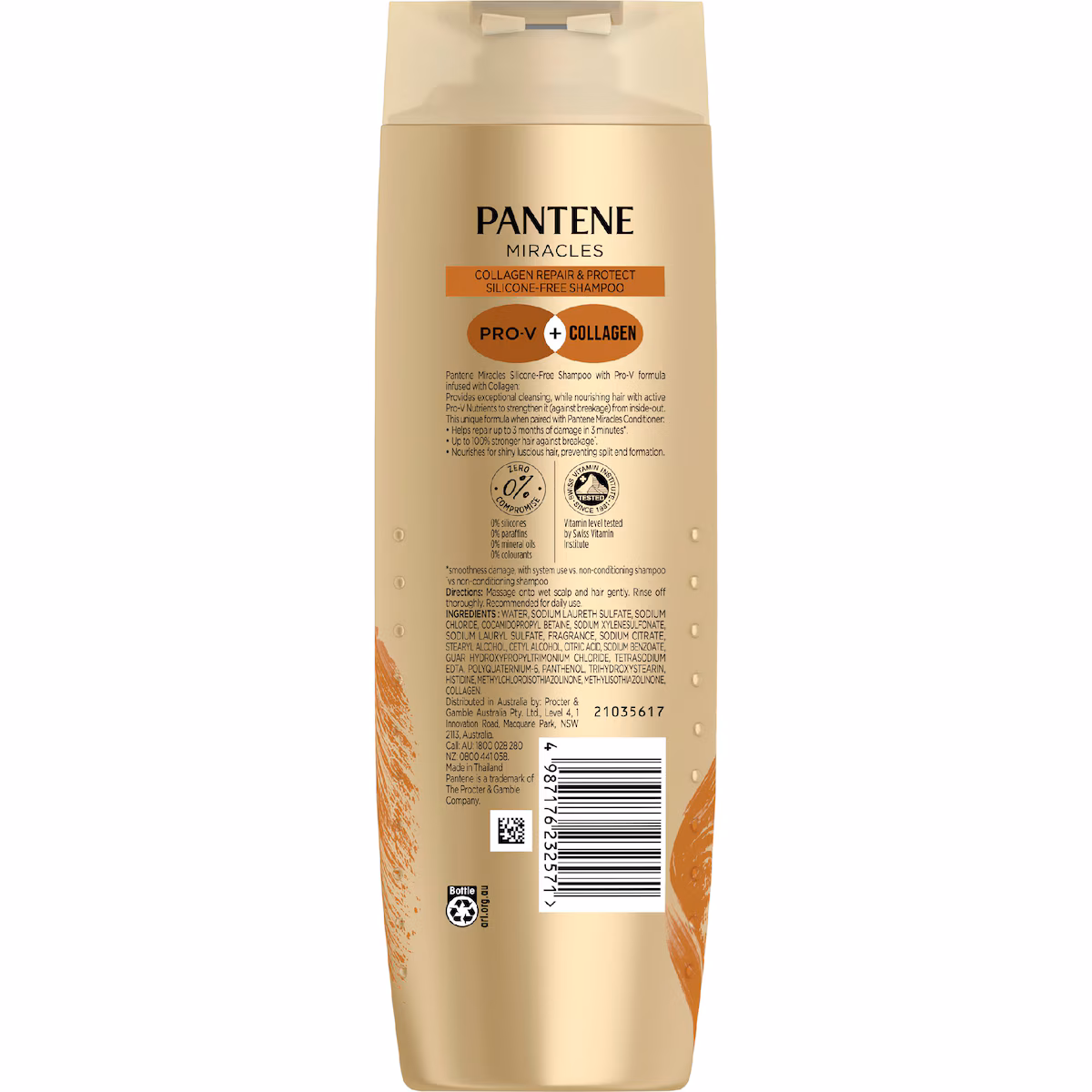 Pantene Miracles Silicone-Free Collagen Repair & Protect Shampoo 375 ml - Ingredients Label