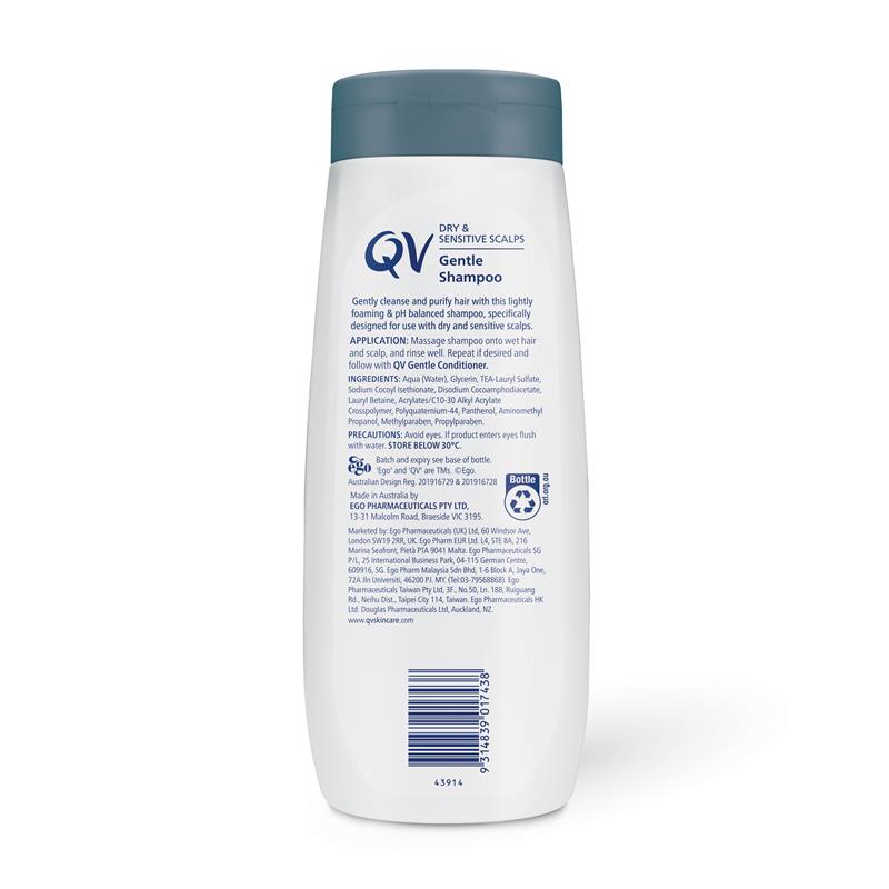 QV Gentle Shampoo 500g for Dry & Sensitive Scalps, Normal Hair - Ingredients Label