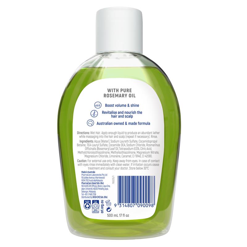 Redwin Rosemary Shampoo 500 mL Boosts Volume and Shine - Ingredients Label