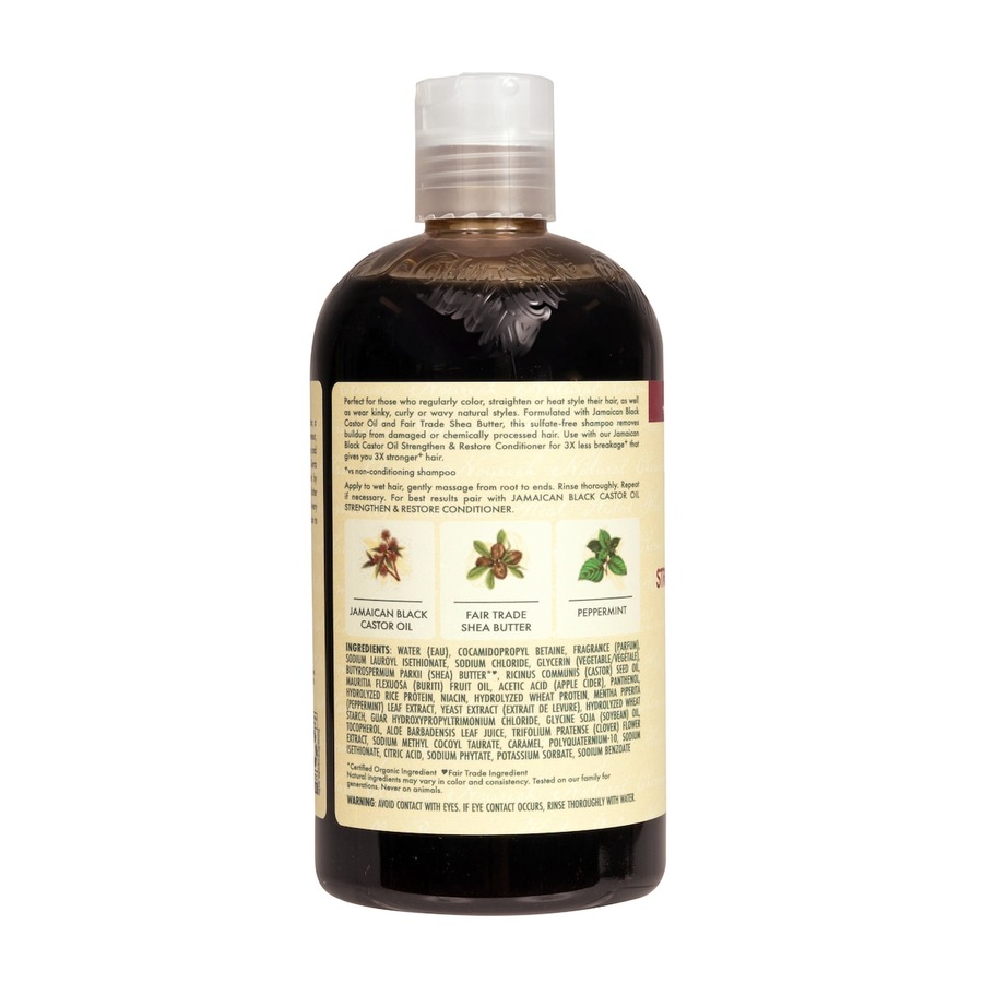 Shea Moisture Jamaican Black Castor Oil Shampoo 13 FL OZ 3X Less Breakage - Ingredients Label