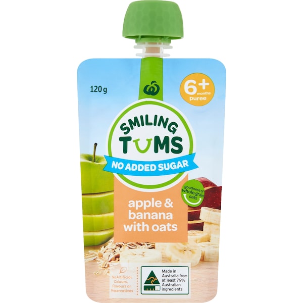 Smiling Tums Apple & Banana with Oats 120g Puree No Added Sugar