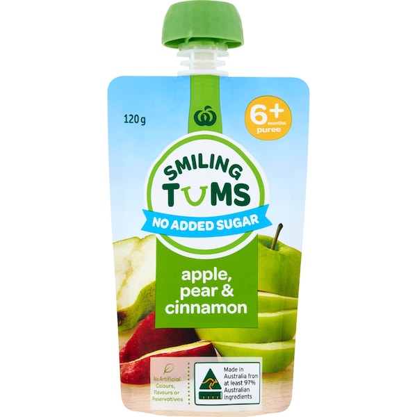 Smiling Tums Apple, Pear & Cinnamon Puree 120g, No Added Sugar