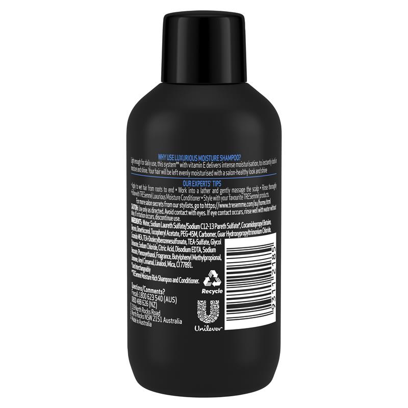 TRESemmé Moisture Rich Shampoo 100ml Luxurious Moisture Dry Damaged Hair - Ingredients Label
