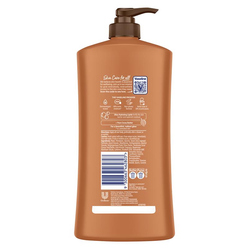Vaseline Intensive Care Cocoa Glow 750mL for Radiant 48H Moisture - Ingredients Label