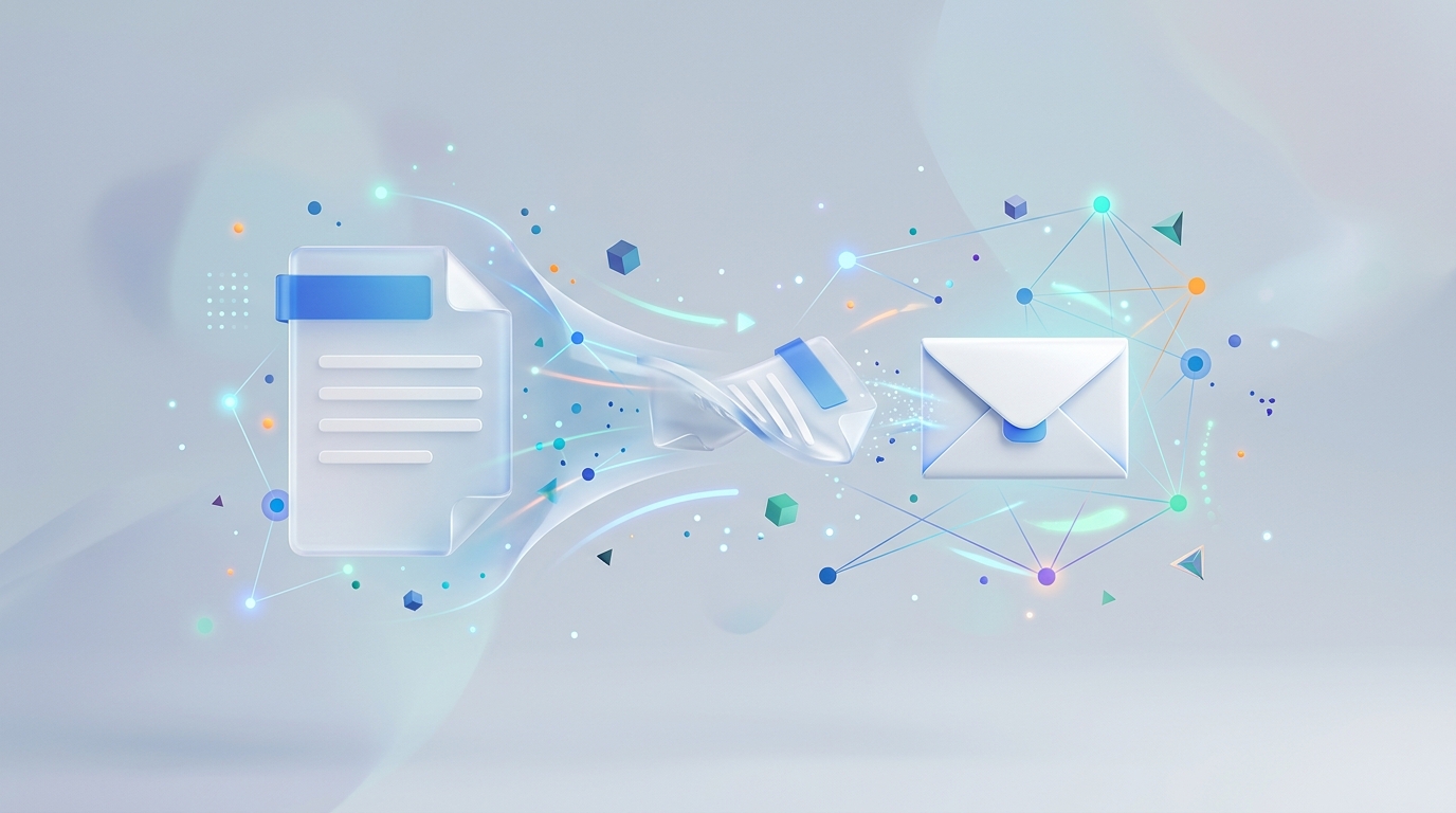 Abstract illustration of a digital document being optimized and reduced in size for email delivery