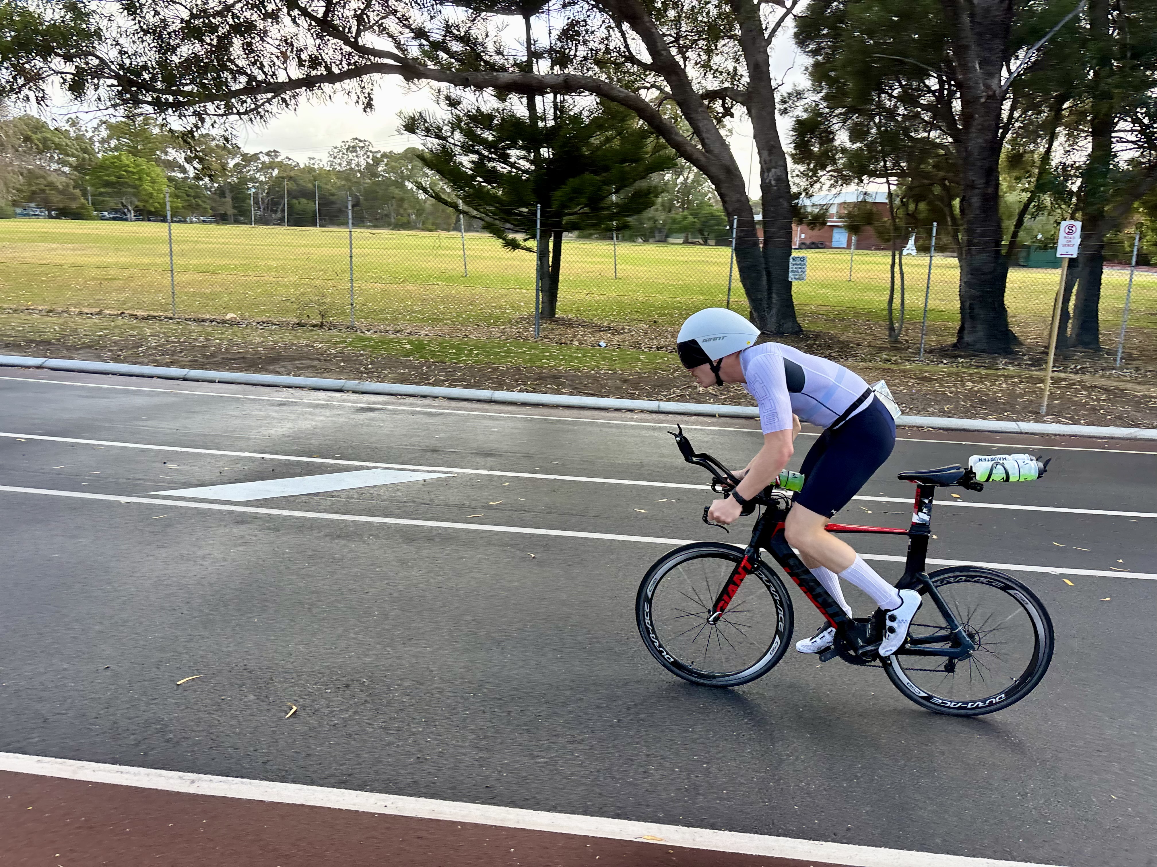 Left bank tri - powering out of a turn on the bike
