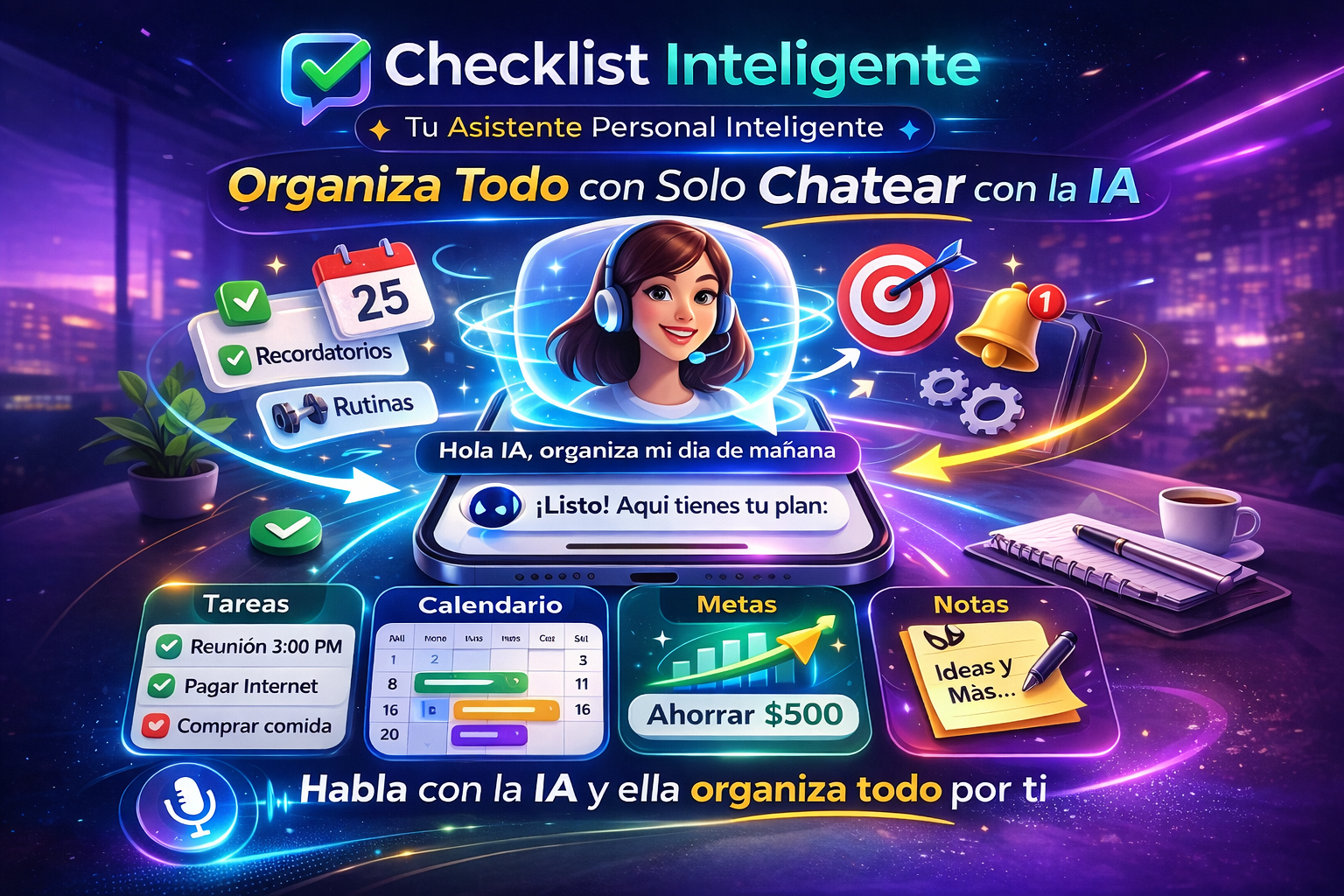 Tu cerebro digital con IA para gestionar notas, tareas, finanzas y metas.