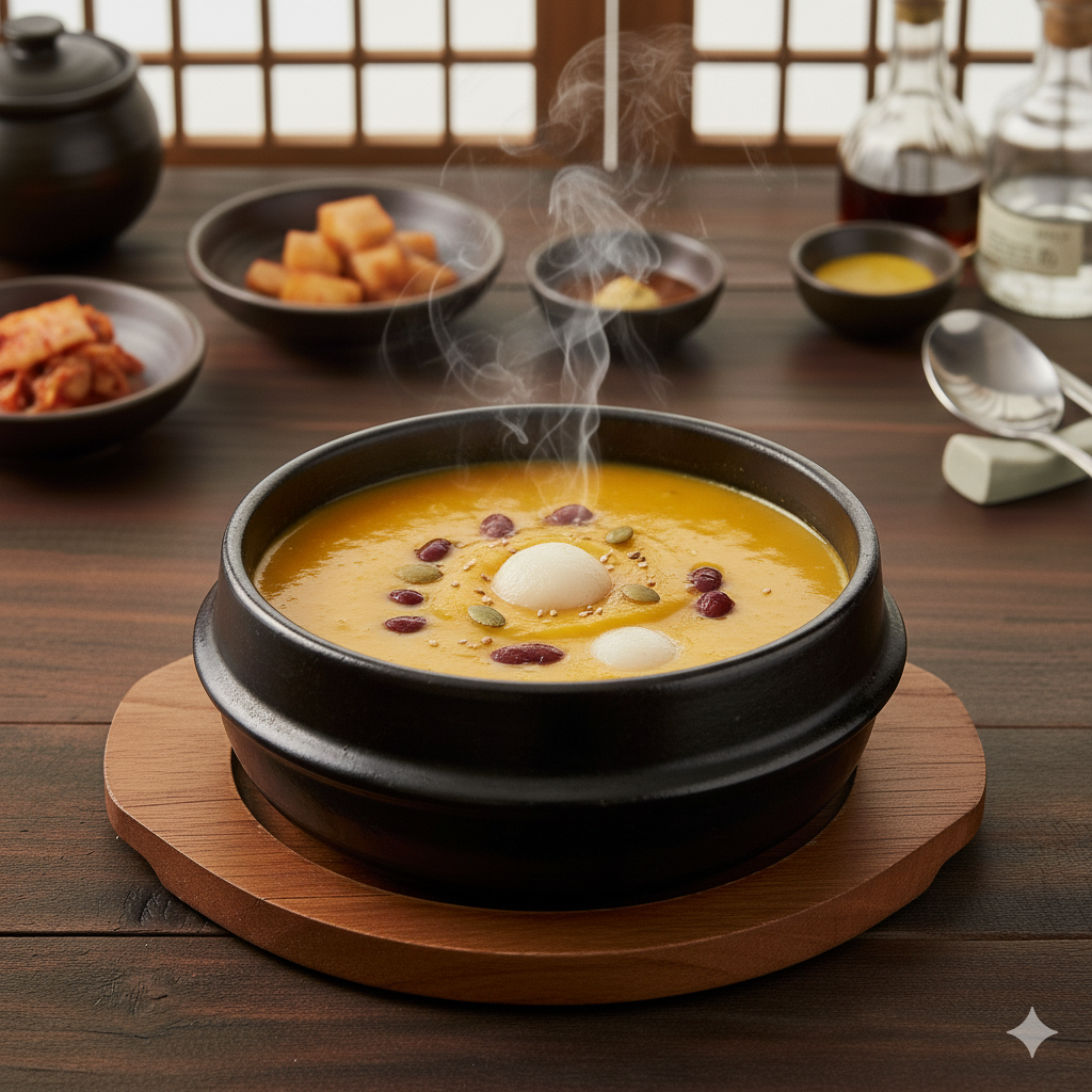 A sweet, velvety porridge made from pumpkin and sweet rice flour.