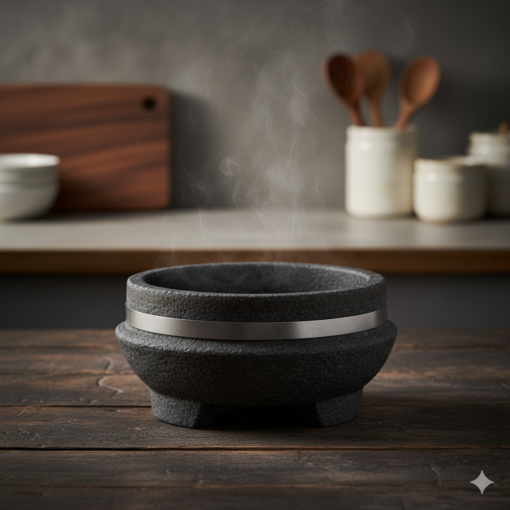 A heavy stone bowl for bibimbap.