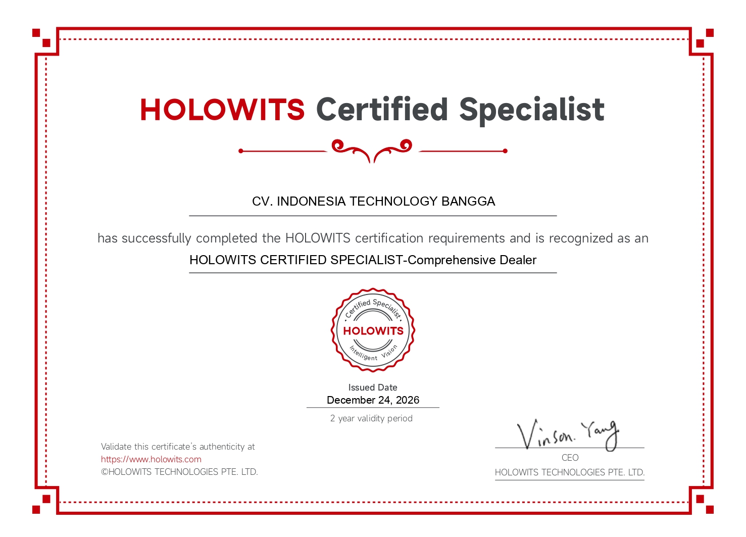 Holowits Certified Partner Certificate