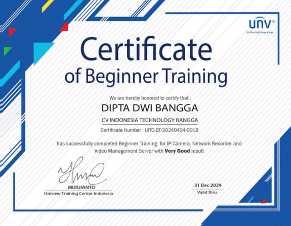 Uniview Authorized Dealer Certificate