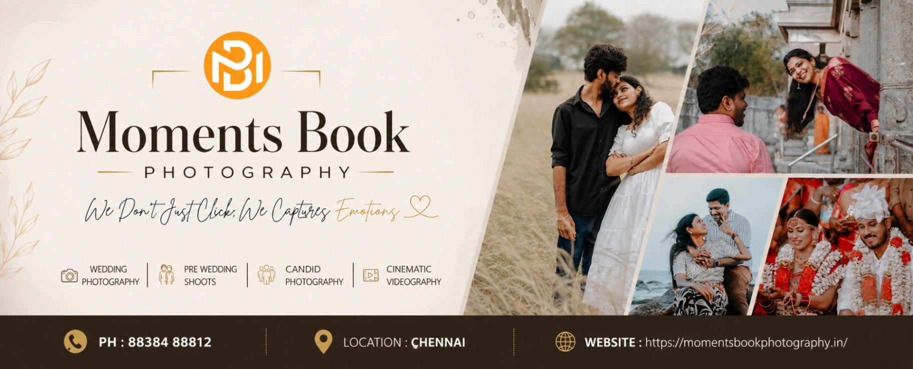 Master portfolio image for Moments Book Photography, a wedding photographer in Chennai specializing in candid, vintage, traditional.