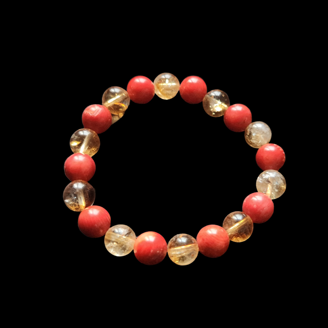 Natural Red Coral & Golden Citrine Energy Bracelet