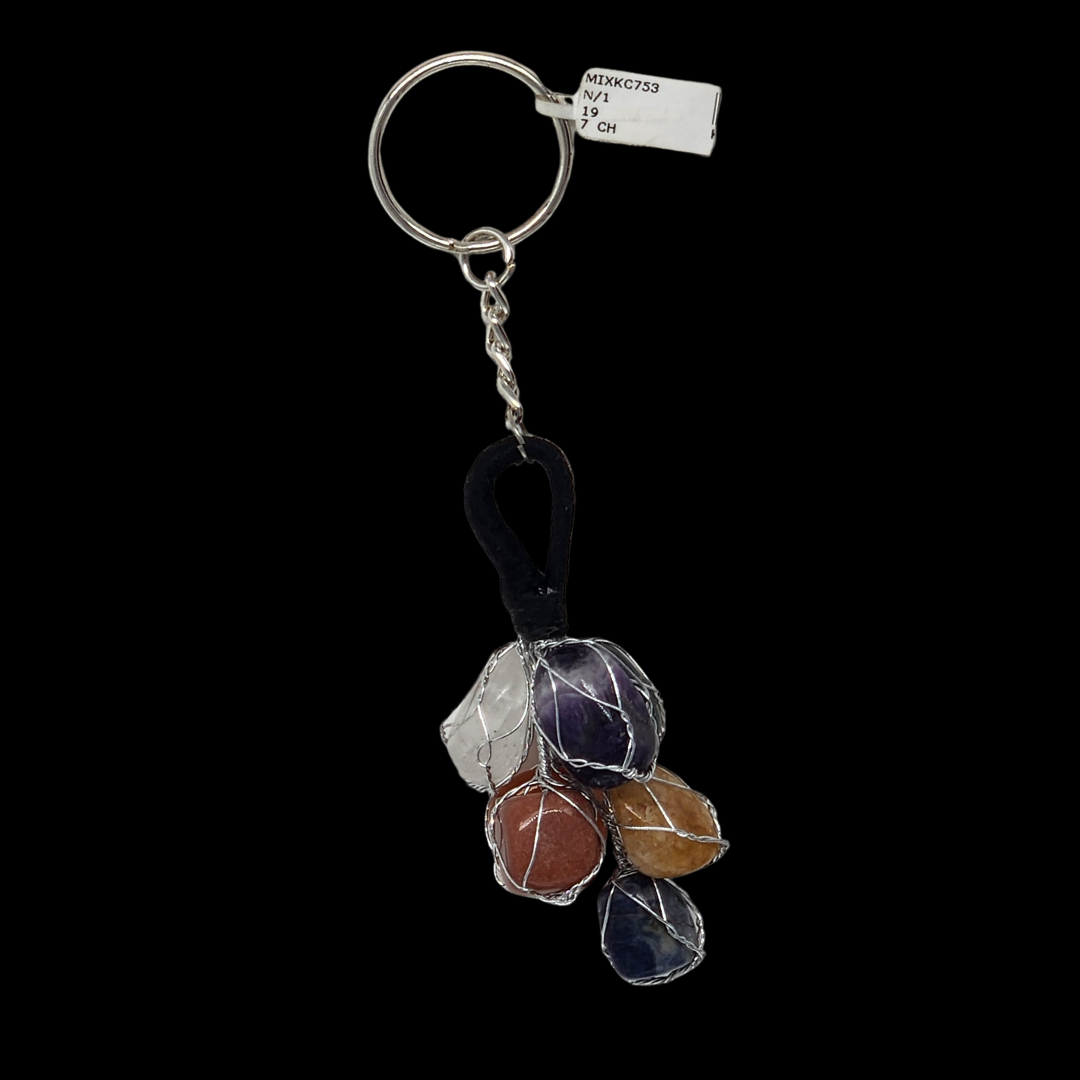 Natural Seven Chakra Crystal Grape Cluster Energized Keychain