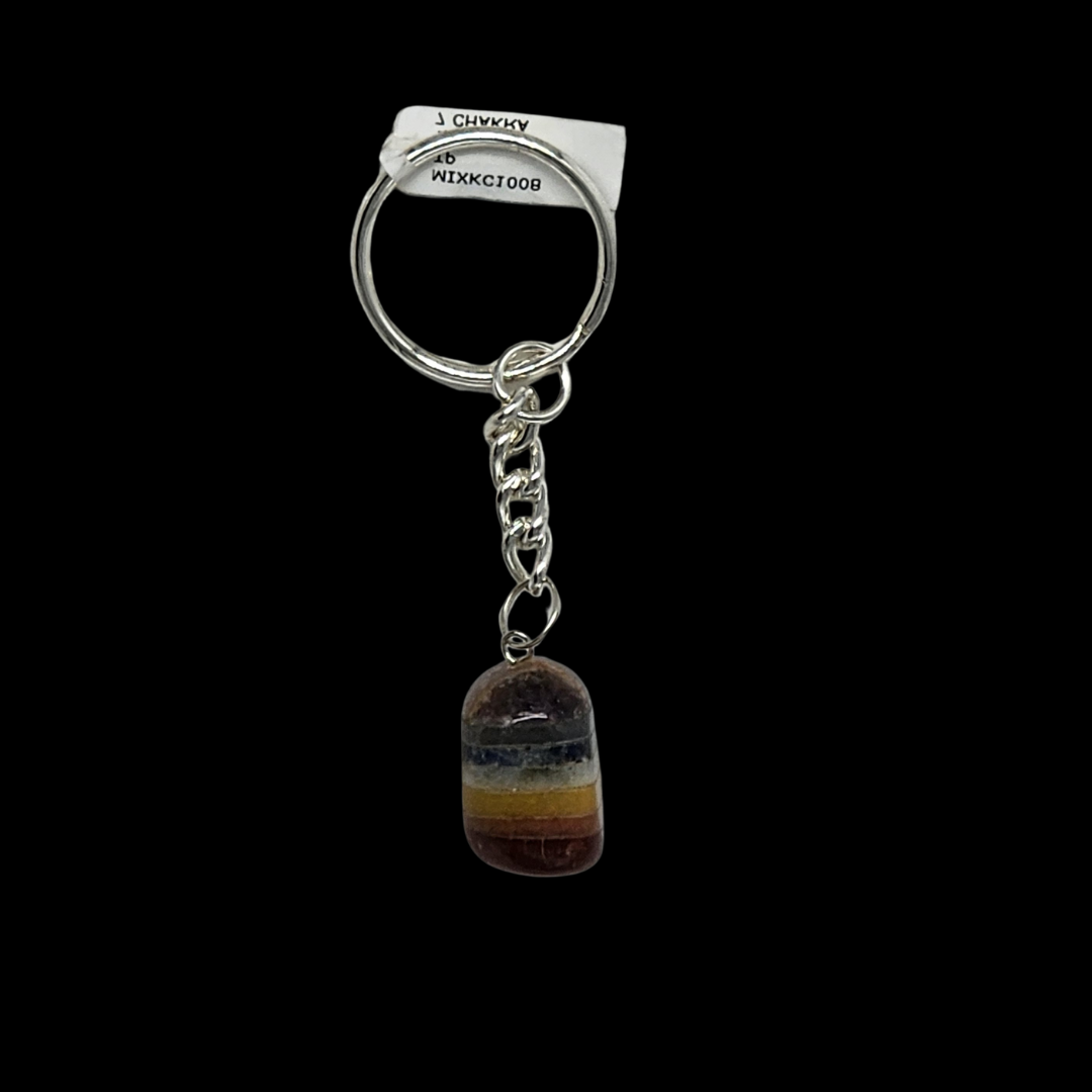 Natural Seven Chakra Crystal Tumbled Bead Energized Keychain