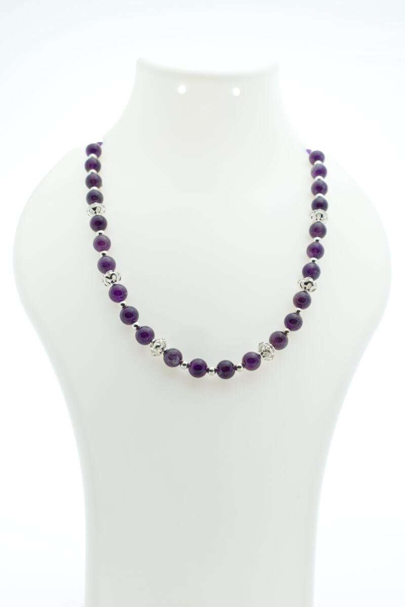 Natural Amethyst & Sterling Silver Beaded Necklace