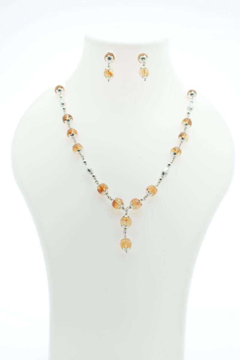 Golden Citrine & 925 Sterling Silver Beaded Necklace