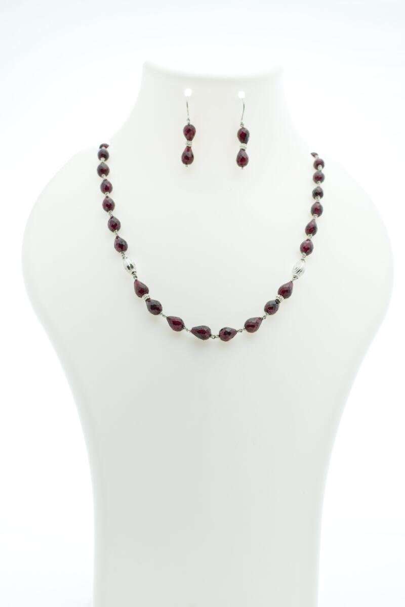 Deep Red Garnet & Sterling Silver Beaded Necklace