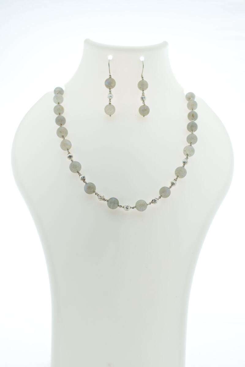 Labradorite Bar & Sterling Silver Minimalist Necklace