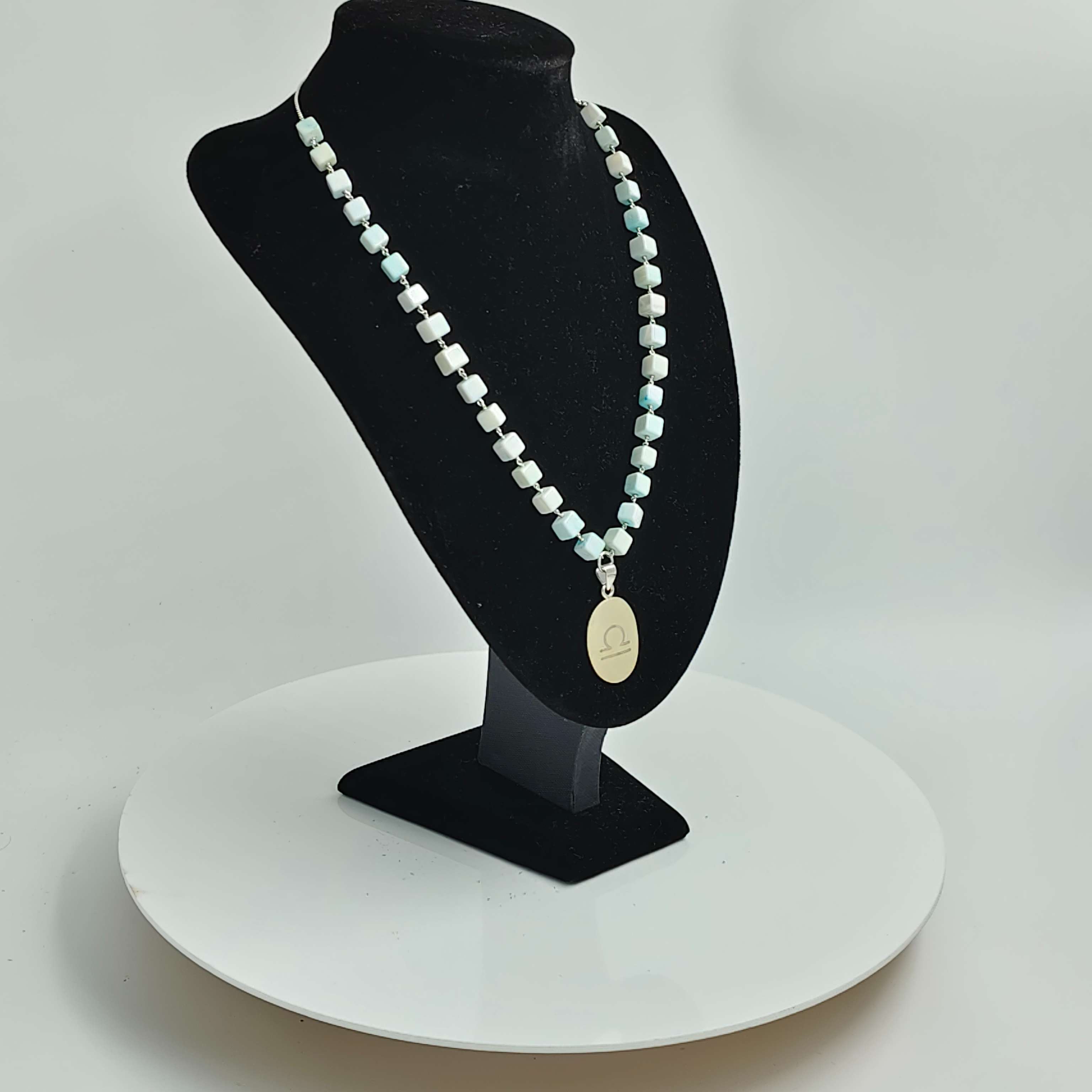 Libra Astrological Opal Medallion Silver Necklace