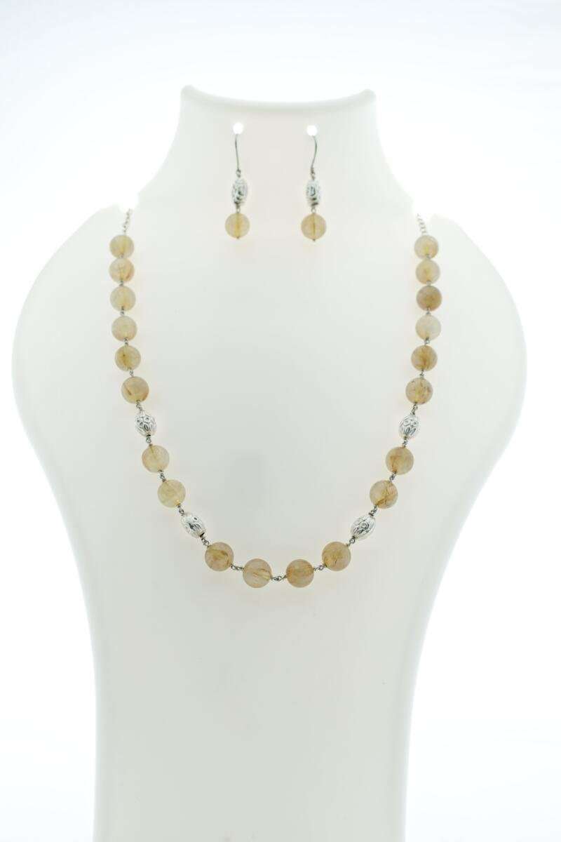 Golden Rutilated Quartz & 925 Silver Necklace